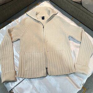 Gap Beige 100% Cotton Cable Knit Sweater/Cardi Zip Front, Size L